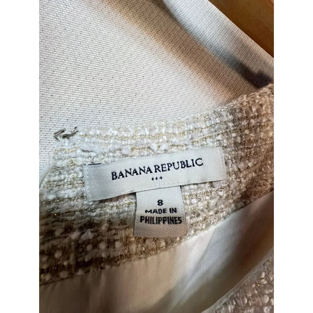 Banana Republic Women's Tweed Belted Sheath Dress Sleeveless Size 8 Light Beige - Picture 3 of 12